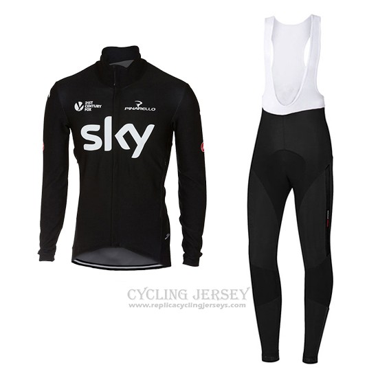 2017 Cycling Jersey Sky Deep Black Long Sleeve and Bib Tight